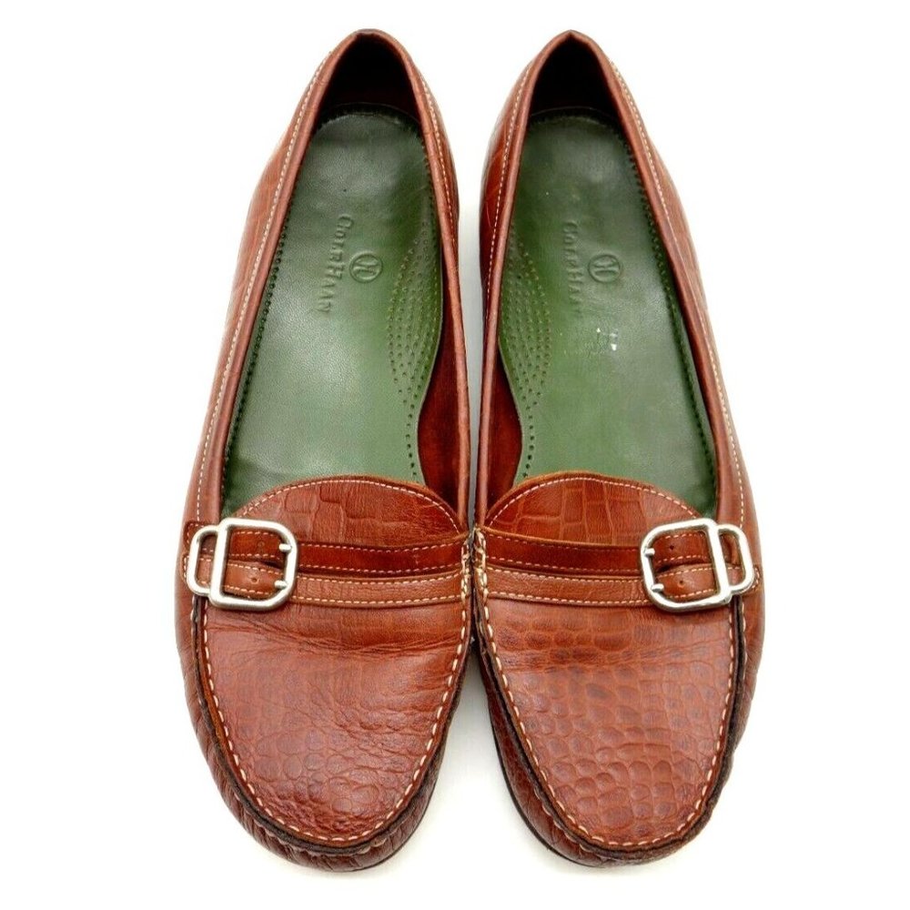 Cole Haan Brown Leather Buckle Toe Slip On Low Heel Flats Shoes Women's 10 B